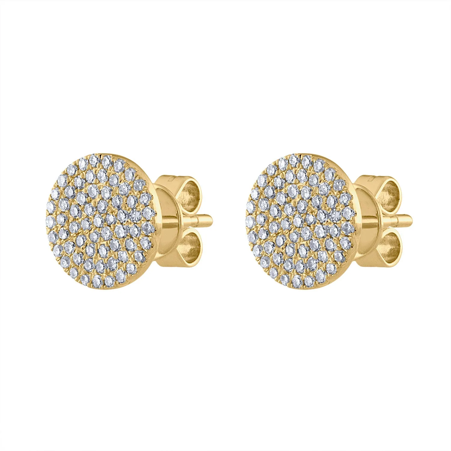 14KT GOLD PAVE DIAMOND MEDIUM DISK EARRING