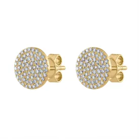 14KT GOLD PAVE DIAMOND MEDIUM DISK EARRING