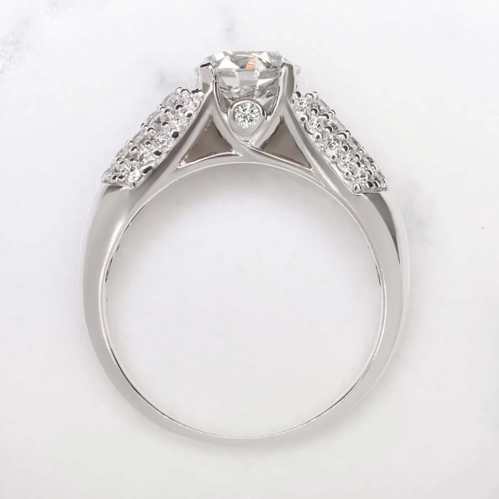 1.88cw EXCELLENT CUT NATURAL DIAMOND ENGAGEMENT RING ROUND PAVE WIDE WHITE GOLD