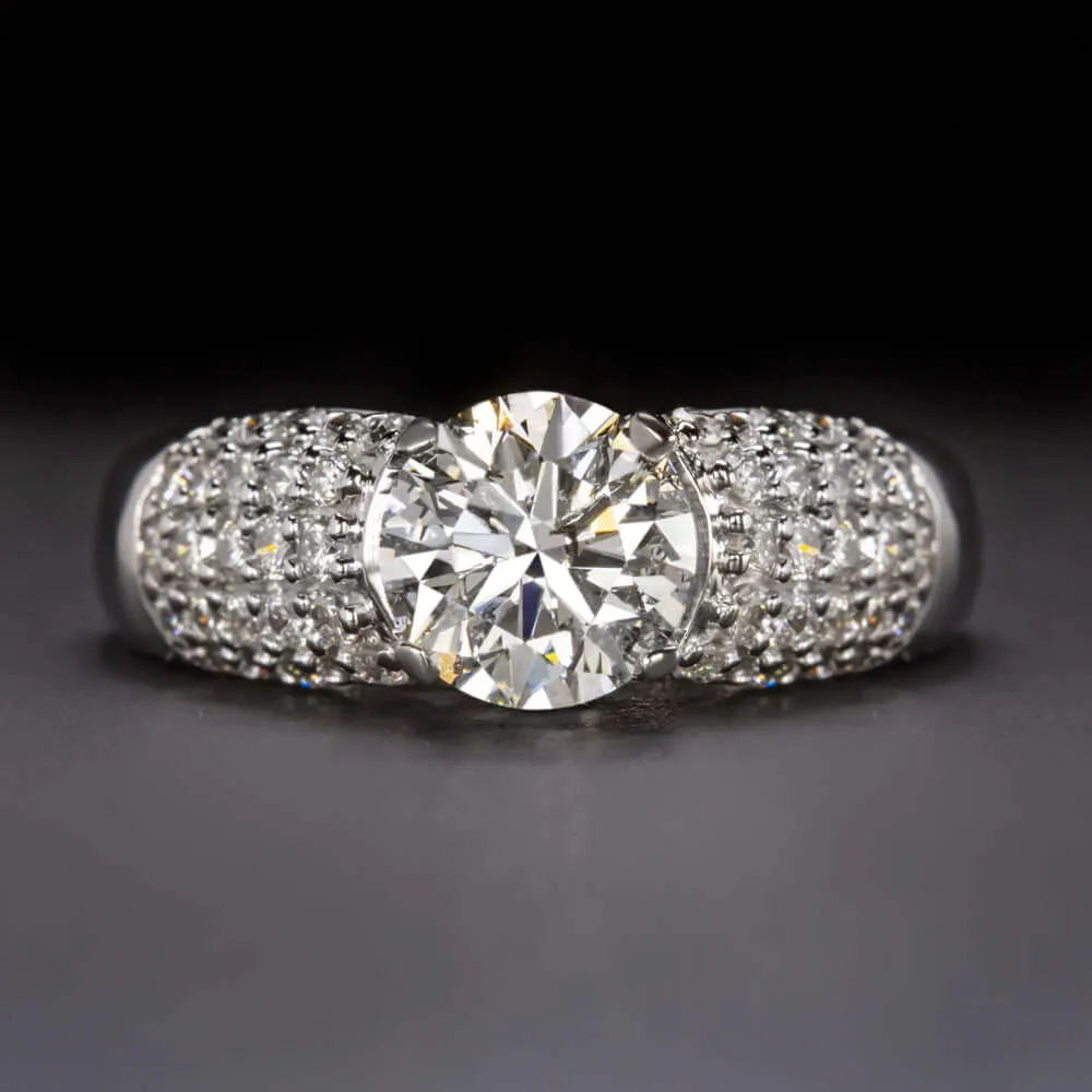 1.88cw EXCELLENT CUT NATURAL DIAMOND ENGAGEMENT RING ROUND PAVE WIDE WHITE GOLD