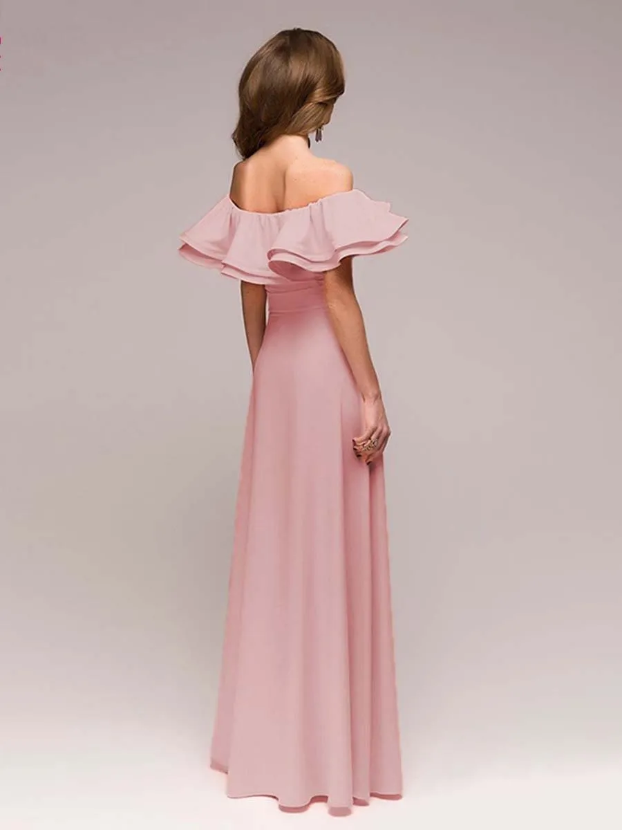 2018 New Arrival Ruffle Off Shoulder Ankle Length evening dress