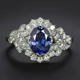 2.26ctw SAPPHIRE DIAMOND VINTAGE STYLE COCKTAIL RING OVAL CUT ENGAGEMENT NATURAL