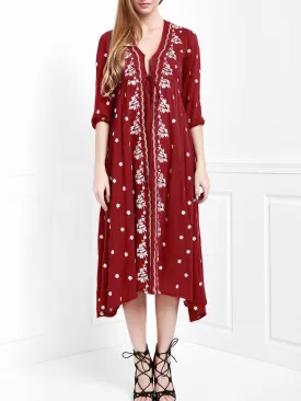 9 Colors Bohemian embroidered V-neck waist dress