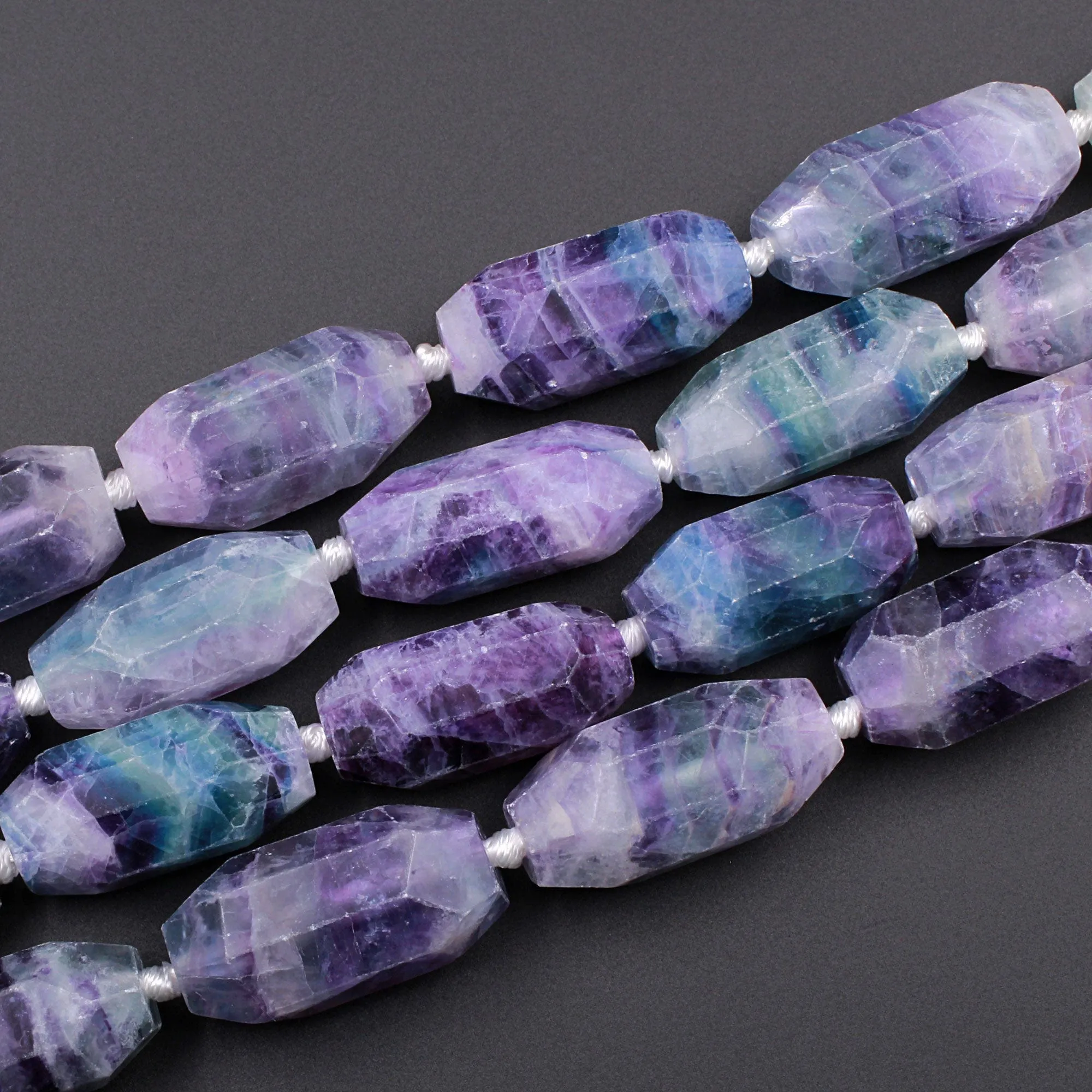 AAA Large Faceted Natural Fluorite Barrel Drum Cylinder Long Oval Beads Stunning Natural Purple Green Blue Gemstone Beads 16" Strand