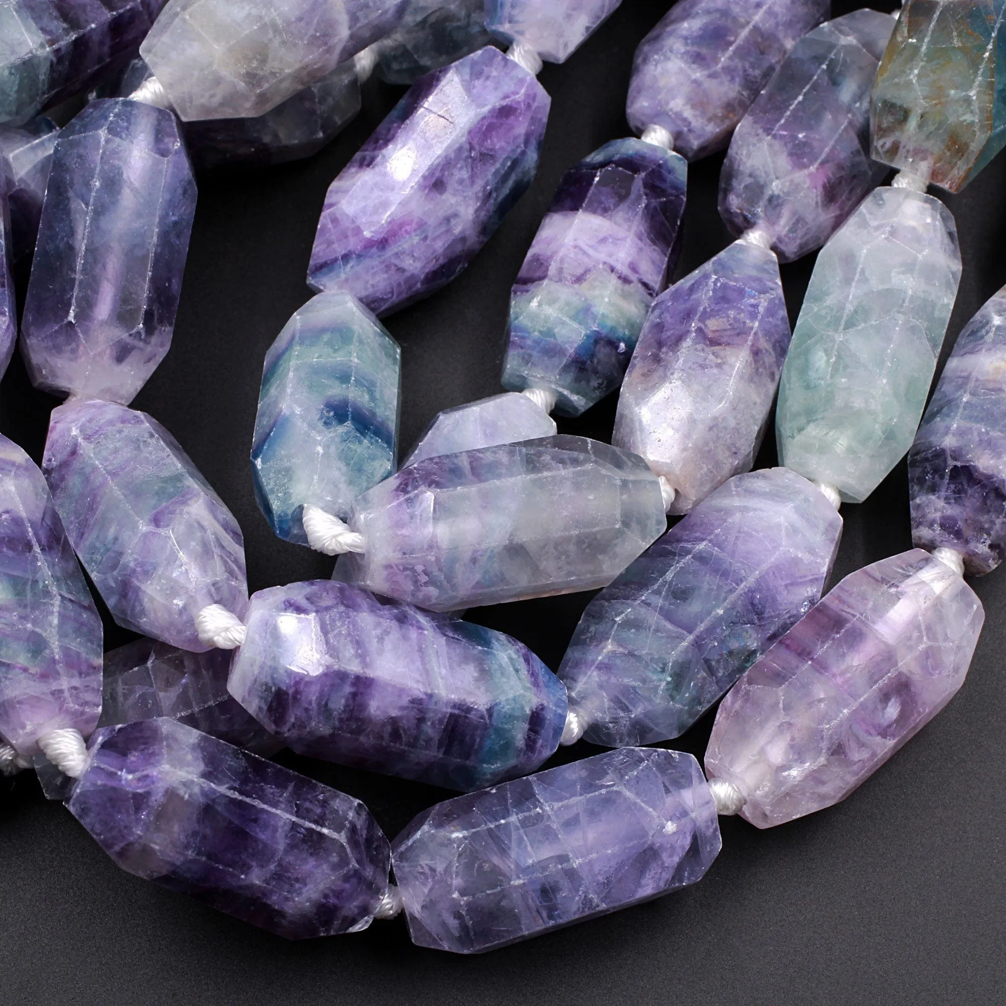 AAA Large Faceted Natural Fluorite Barrel Drum Cylinder Long Oval Beads Stunning Natural Purple Green Blue Gemstone Beads 16" Strand