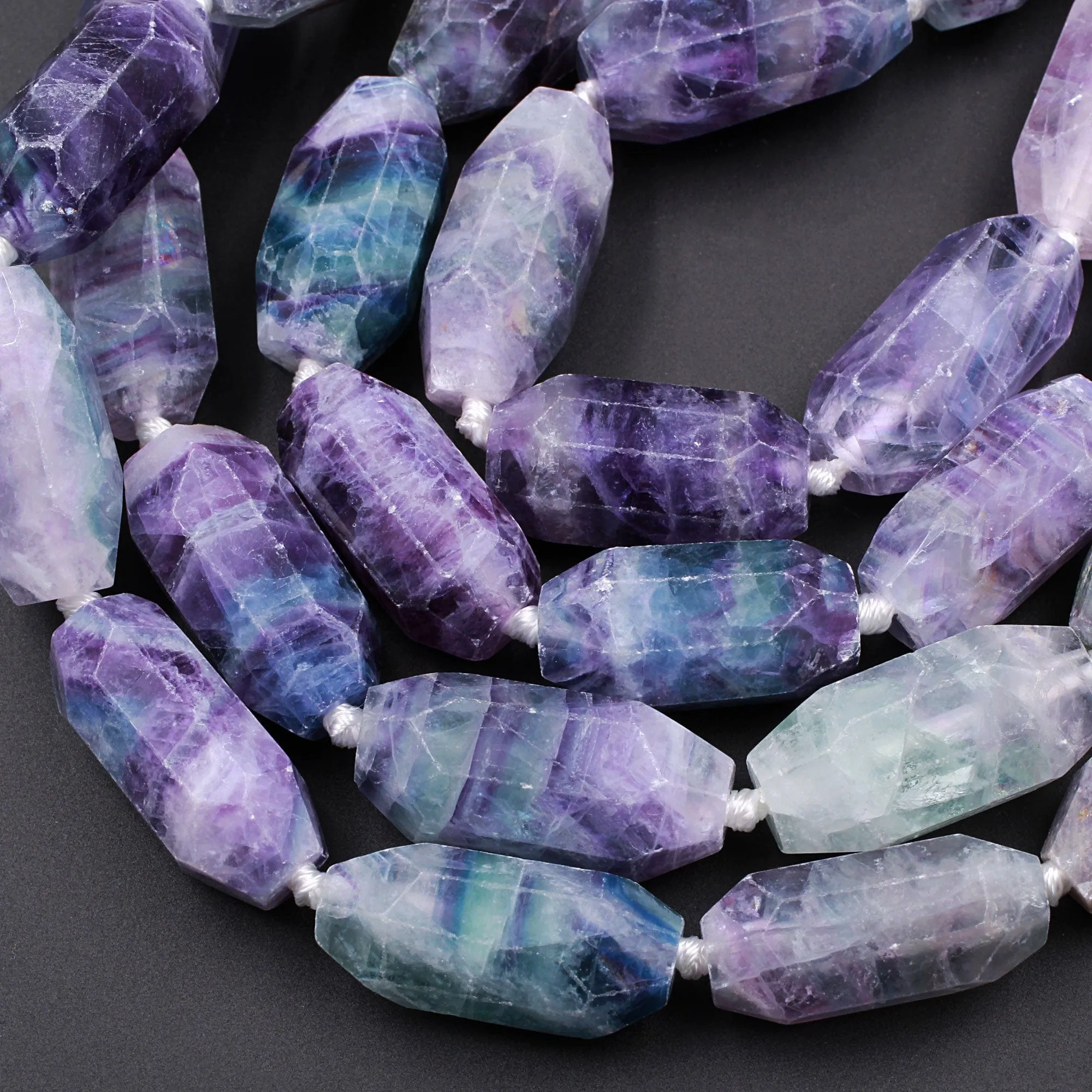 AAA Large Faceted Natural Fluorite Barrel Drum Cylinder Long Oval Beads Stunning Natural Purple Green Blue Gemstone Beads 16" Strand