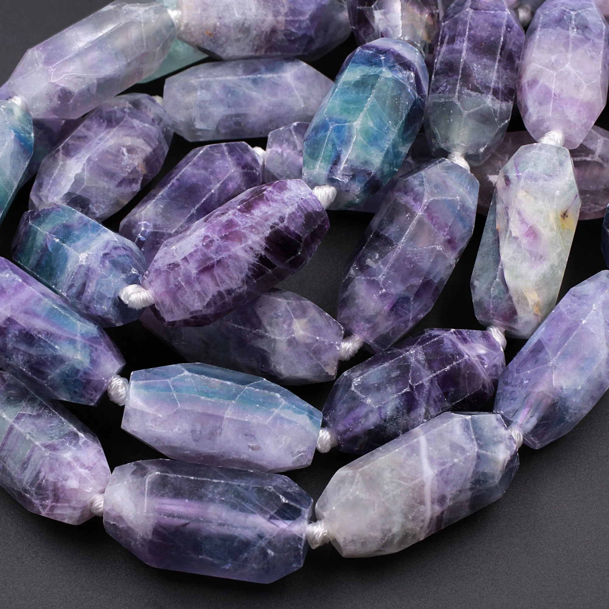 AAA Large Faceted Natural Fluorite Barrel Drum Cylinder Long Oval Beads Stunning Natural Purple Green Blue Gemstone Beads 16" Strand