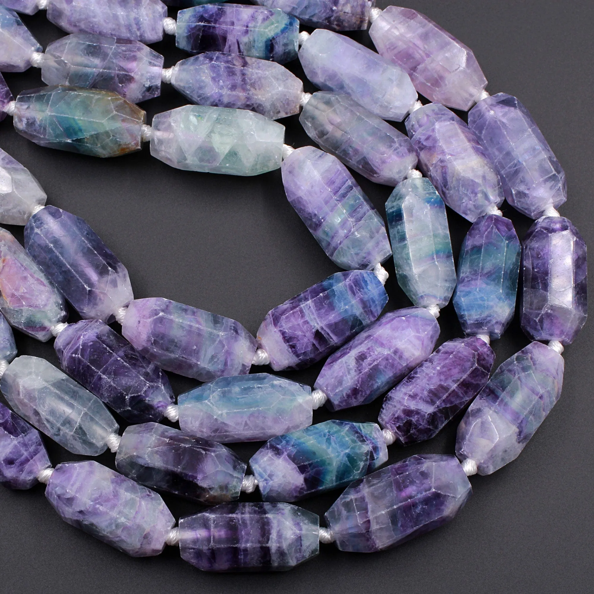 AAA Large Faceted Natural Fluorite Barrel Drum Cylinder Long Oval Beads Stunning Natural Purple Green Blue Gemstone Beads 16" Strand