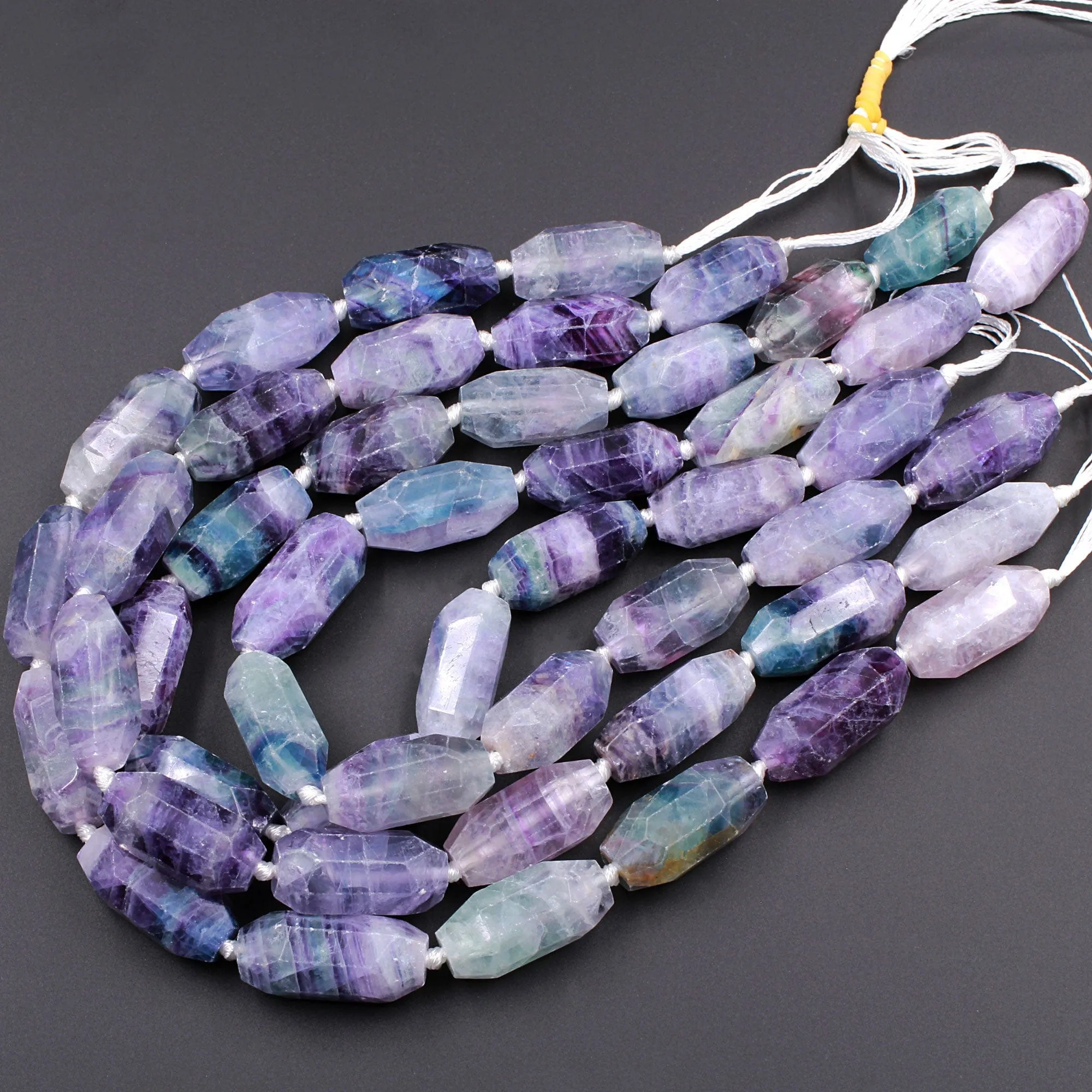 AAA Large Faceted Natural Fluorite Barrel Drum Cylinder Long Oval Beads Stunning Natural Purple Green Blue Gemstone Beads 16" Strand