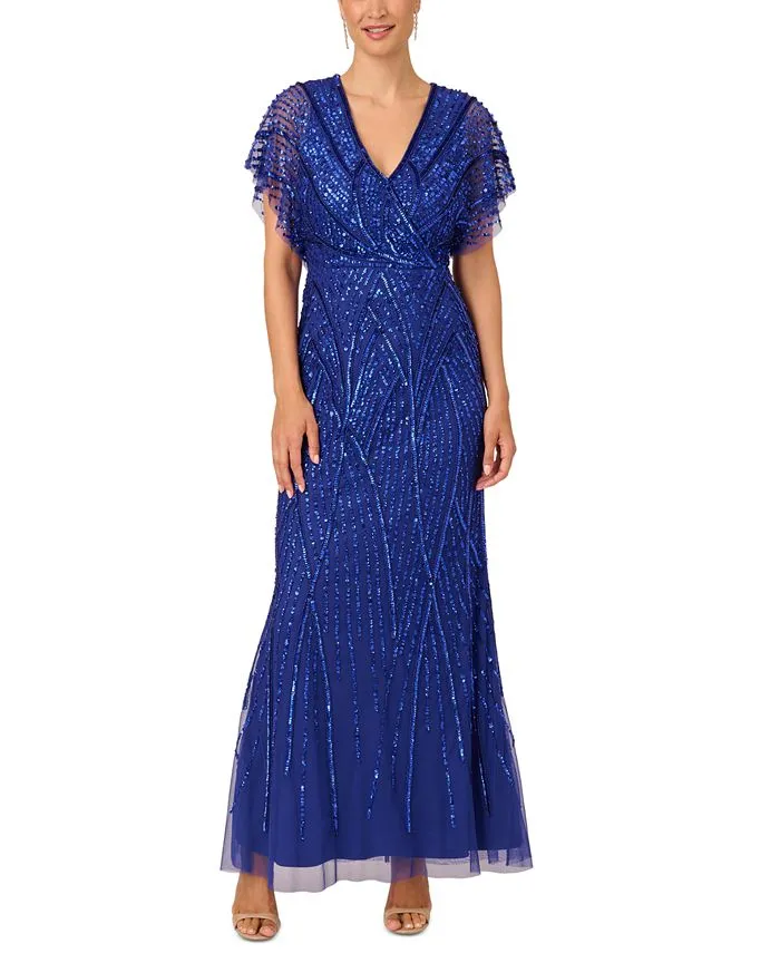 Adrianna Papell Women's Embellished Fly Sleeve Dress, Blue