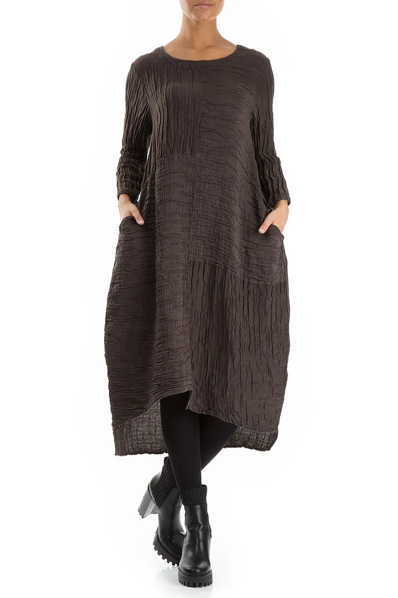 Asymmetrical Crinkled Ash Silk Linen Dress