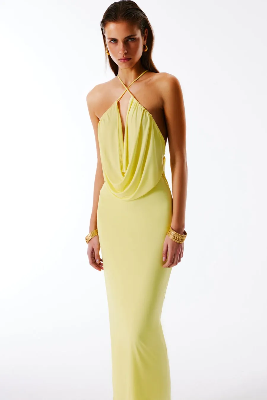 AURA Cowl Neck Backless Maxi Dress