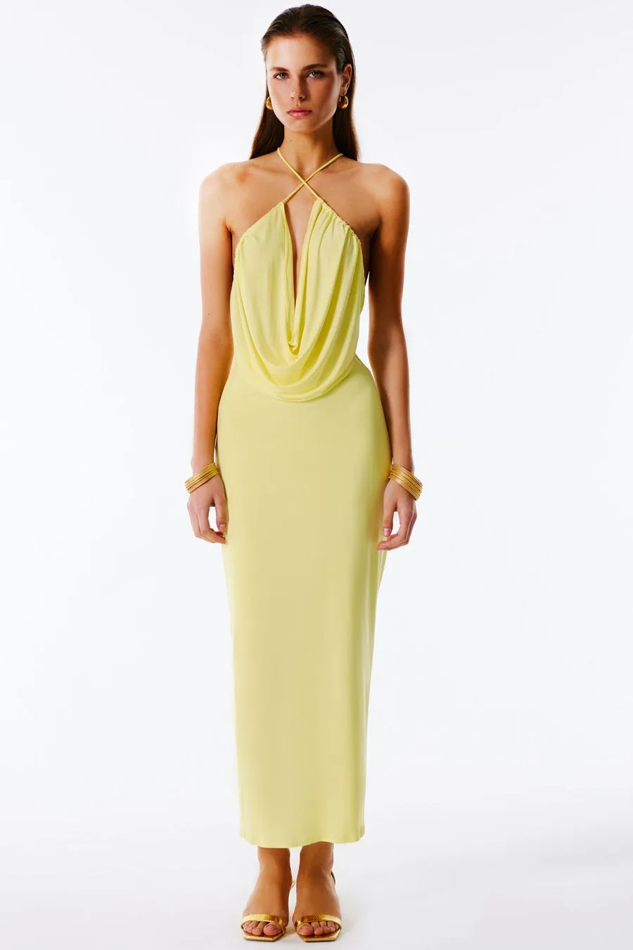 AURA Cowl Neck Backless Maxi Dress