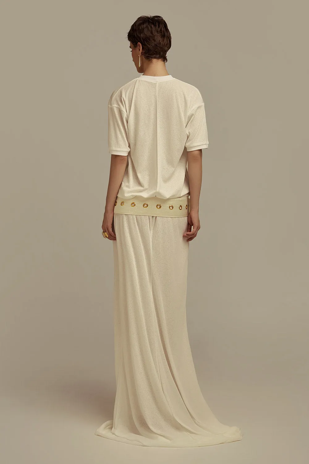 Aurora Blouson Belt Strap Jersey Floor Length Dress