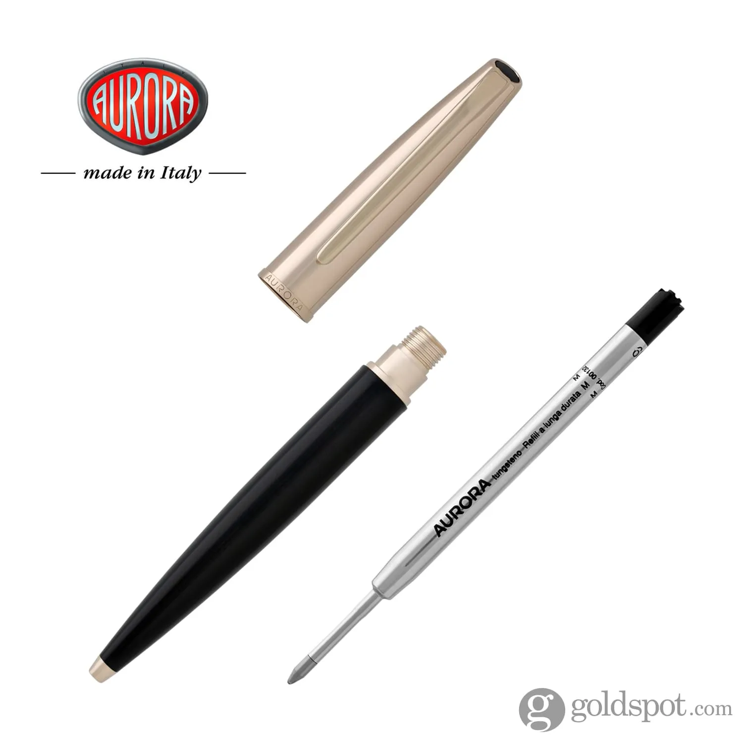 Aurora Style Satin Ballpoint Pen in Black Resin with Rose Gold Cap