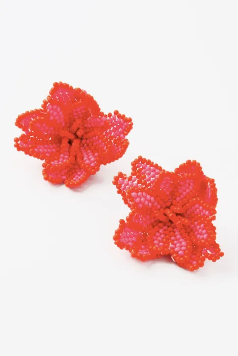 Beaded Flower Petal Stud Earrings