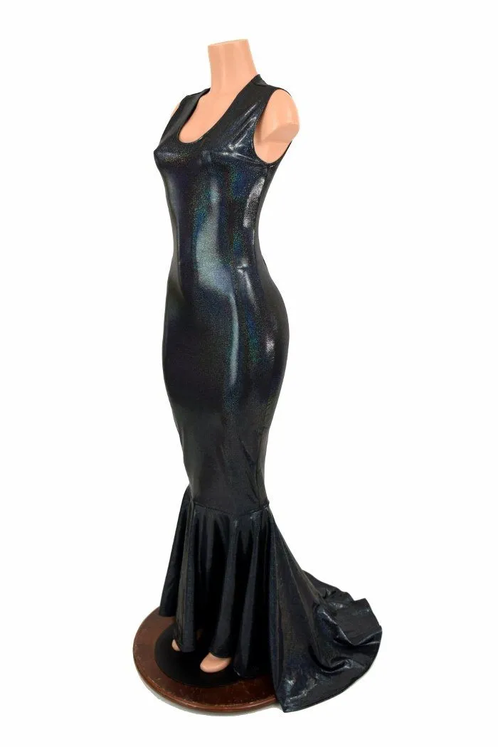 Black Holographic Puddle Train Gown