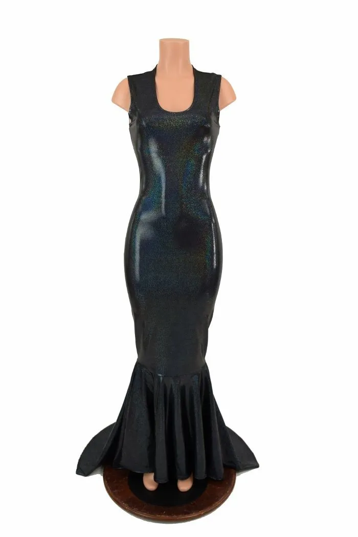 Black Holographic Puddle Train Gown