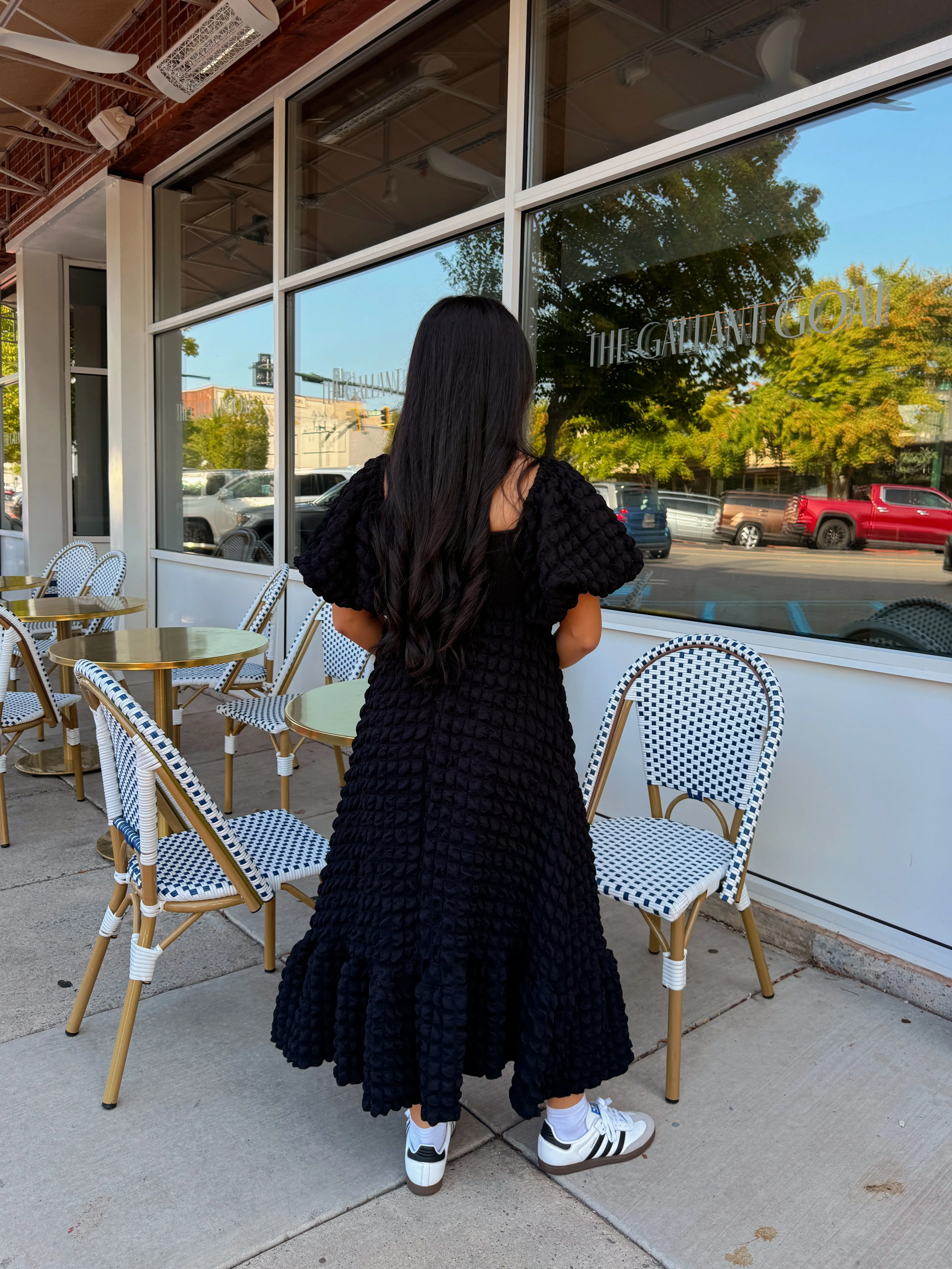 Black Puff Midi Dress