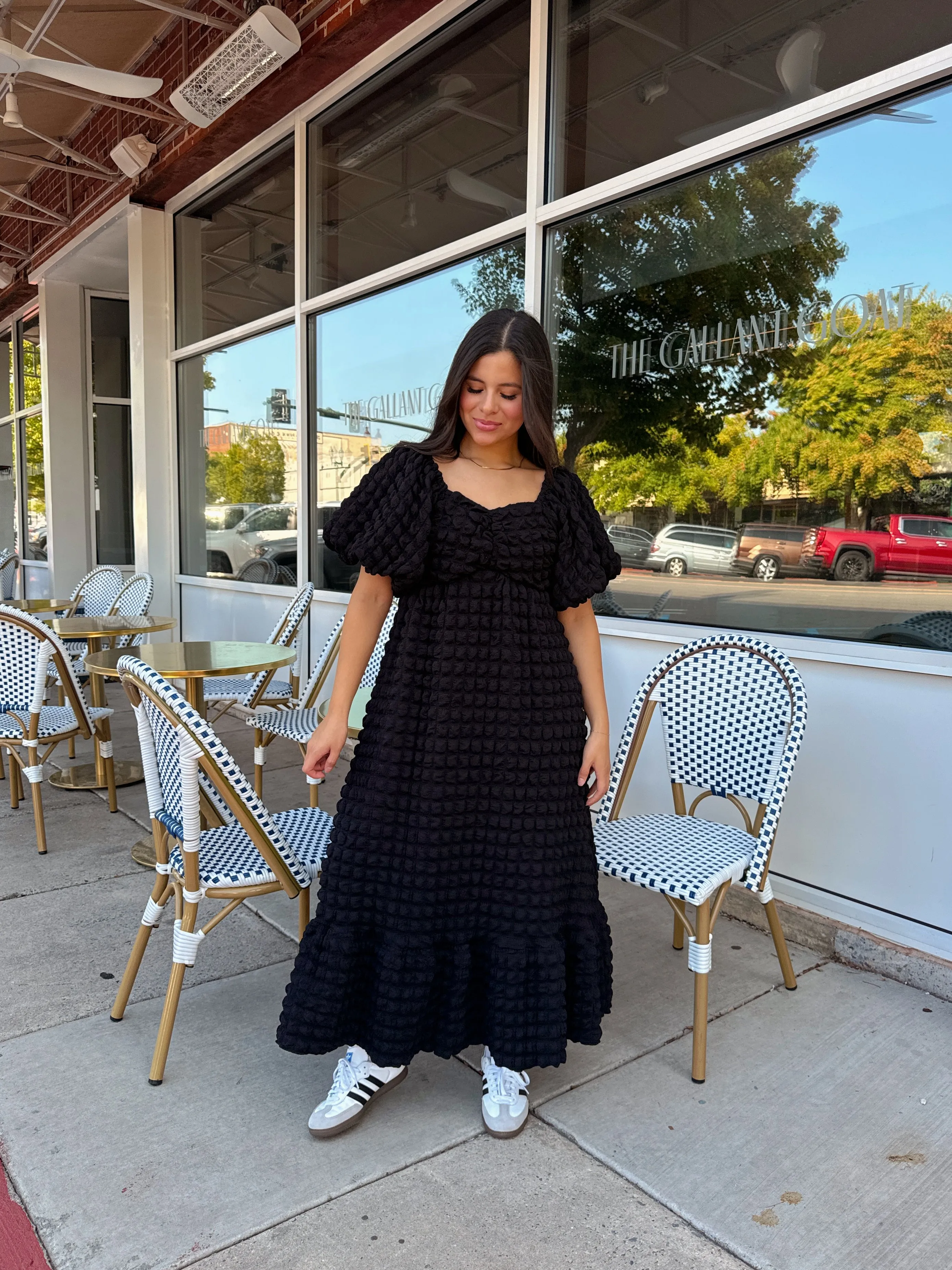 Black Puff Midi Dress