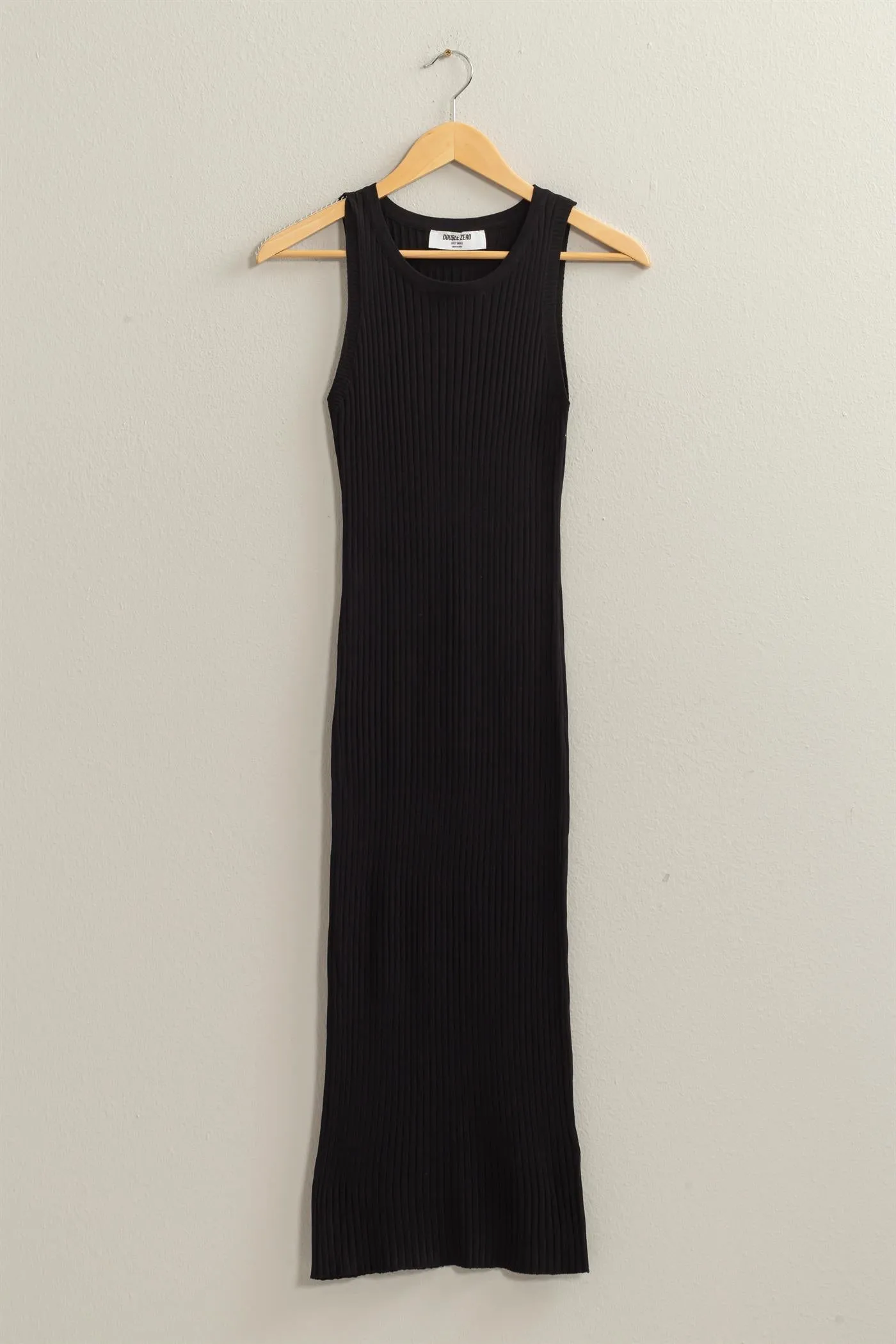 Black Ribbed Sleeveless Midi Dress