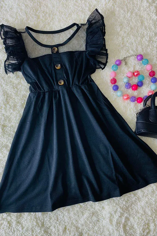 Black tulle ruffle sleeves girl dress XCH0888-17H