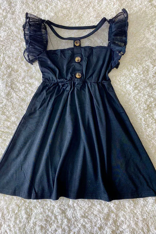 Black tulle ruffle sleeves girl dress XCH0888-17H