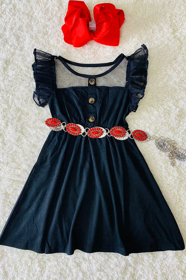 Black tulle ruffle sleeves girl dress XCH0888-17H