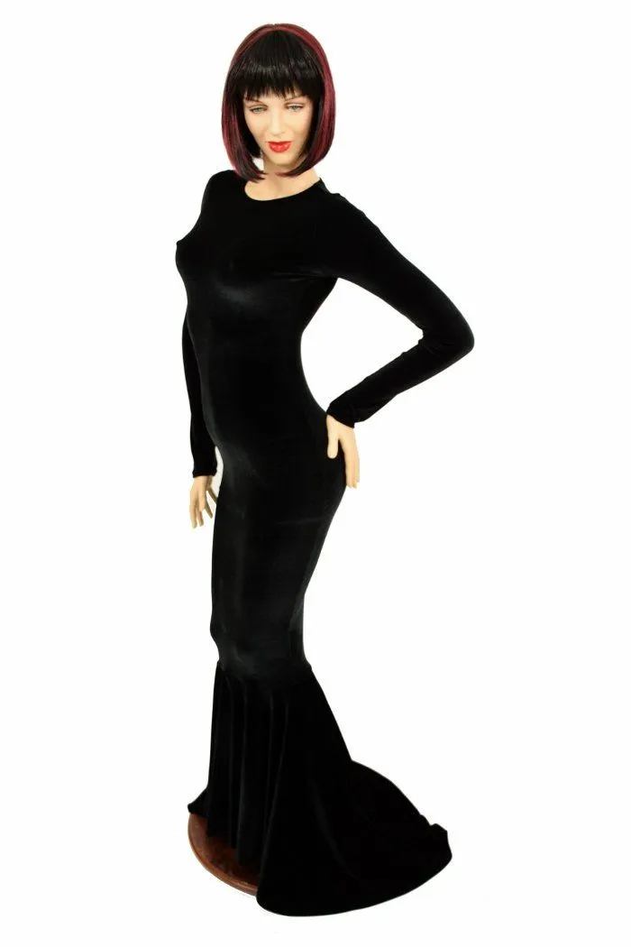 Black Velvet Long Sleeve Gown