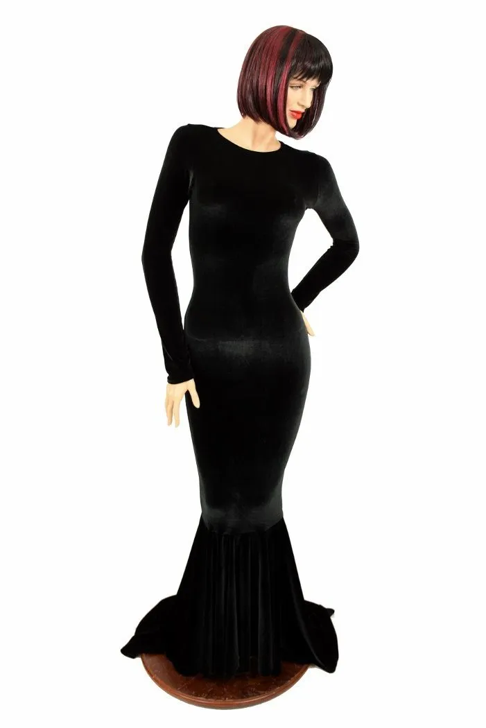 Black Velvet Long Sleeve Gown