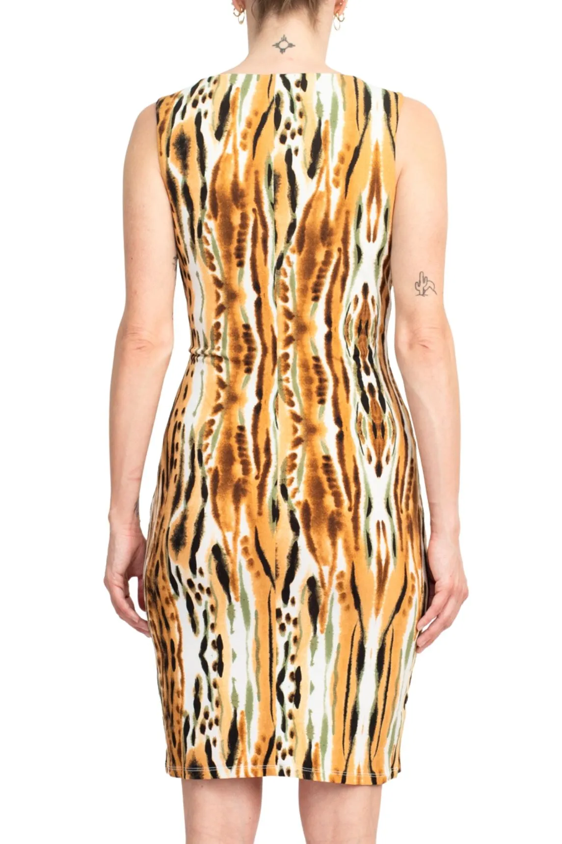 Catherine Malandrino Boat Neck Sleeveless Gathered Side Animal Print Jersey Dress