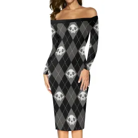 Catty Noir Off The Shoulder Long Sleeve Dress