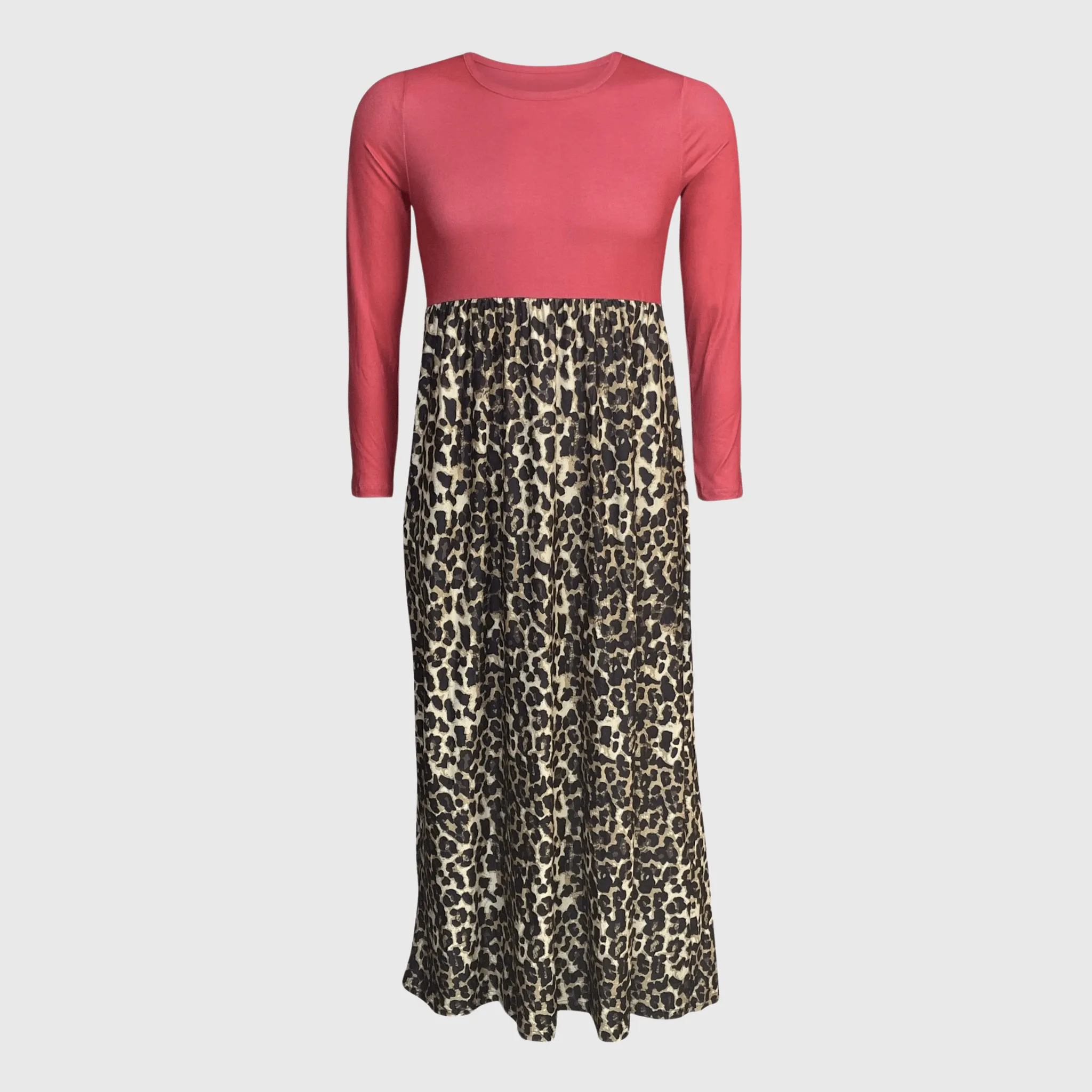 Cheetah Red Long Sleeve Maxi Dress Women