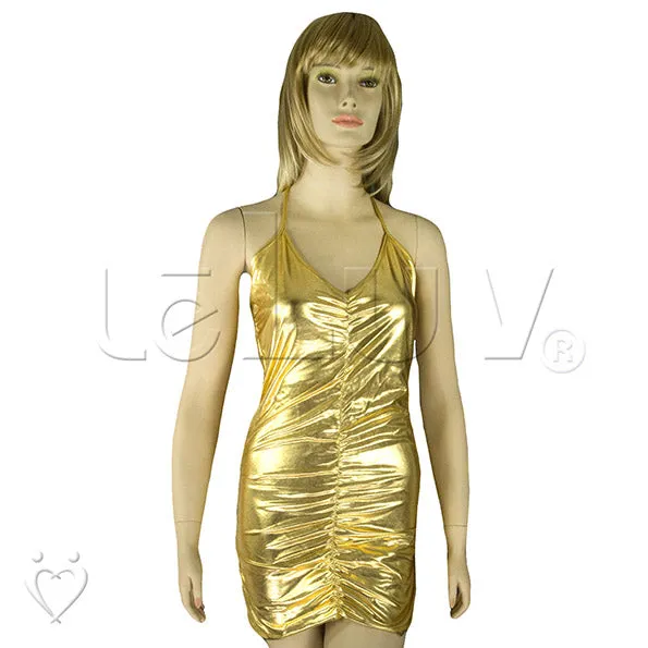 Clubwear Glamorous Evening Mini Dress Gold Vinyl Oscar Party Outfit