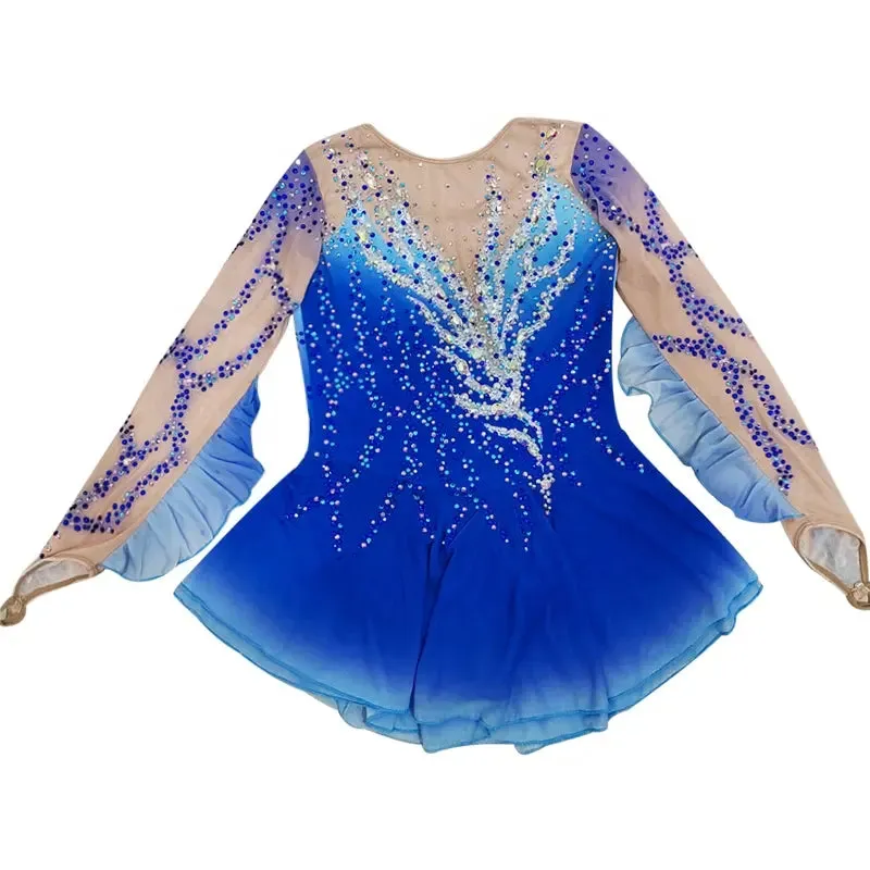 Competition Skating Dress Ombre Color with or without Sleeves Flutter BSU061205 Small Stock