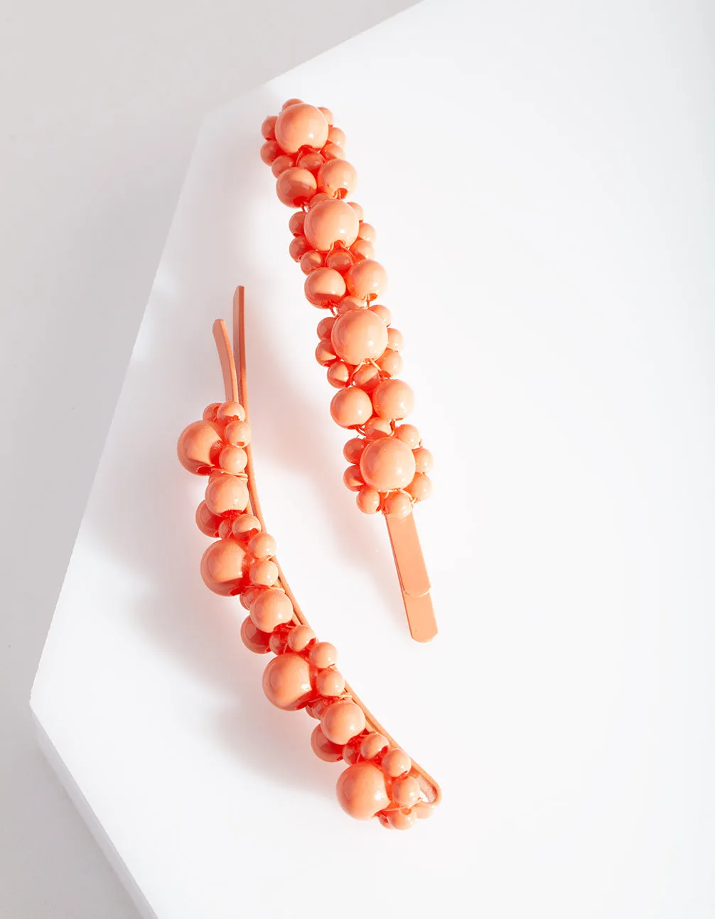 Coral Multi Bead Hair Clip Duo