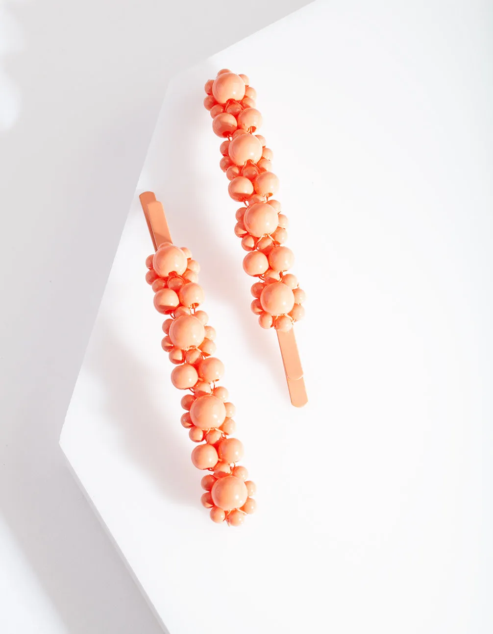 Coral Multi Bead Hair Clip Duo