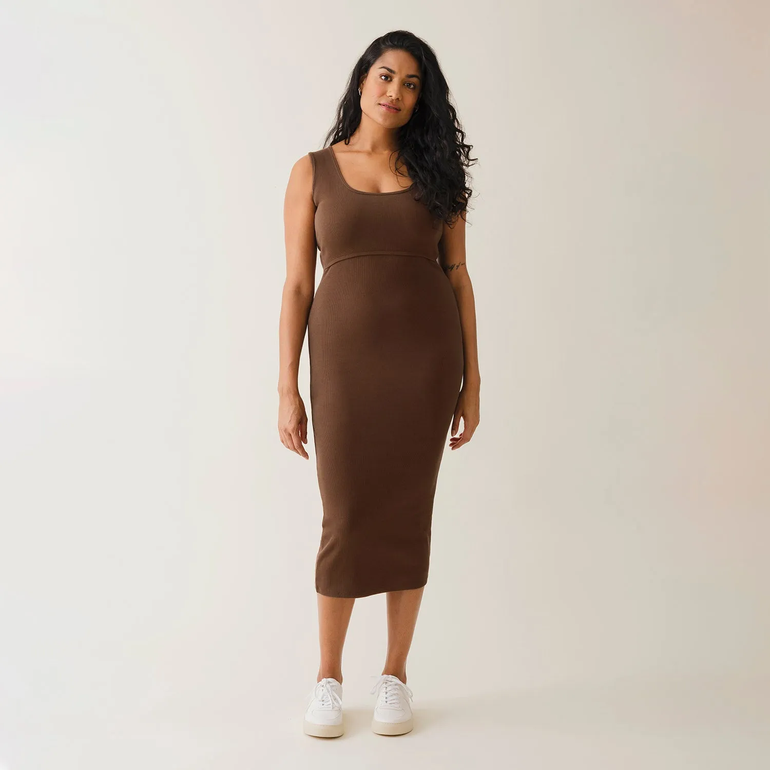 Cotton Maternity Signe Dress - Cocoa Brown