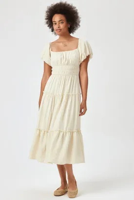 Cream Ruched Midi Dress