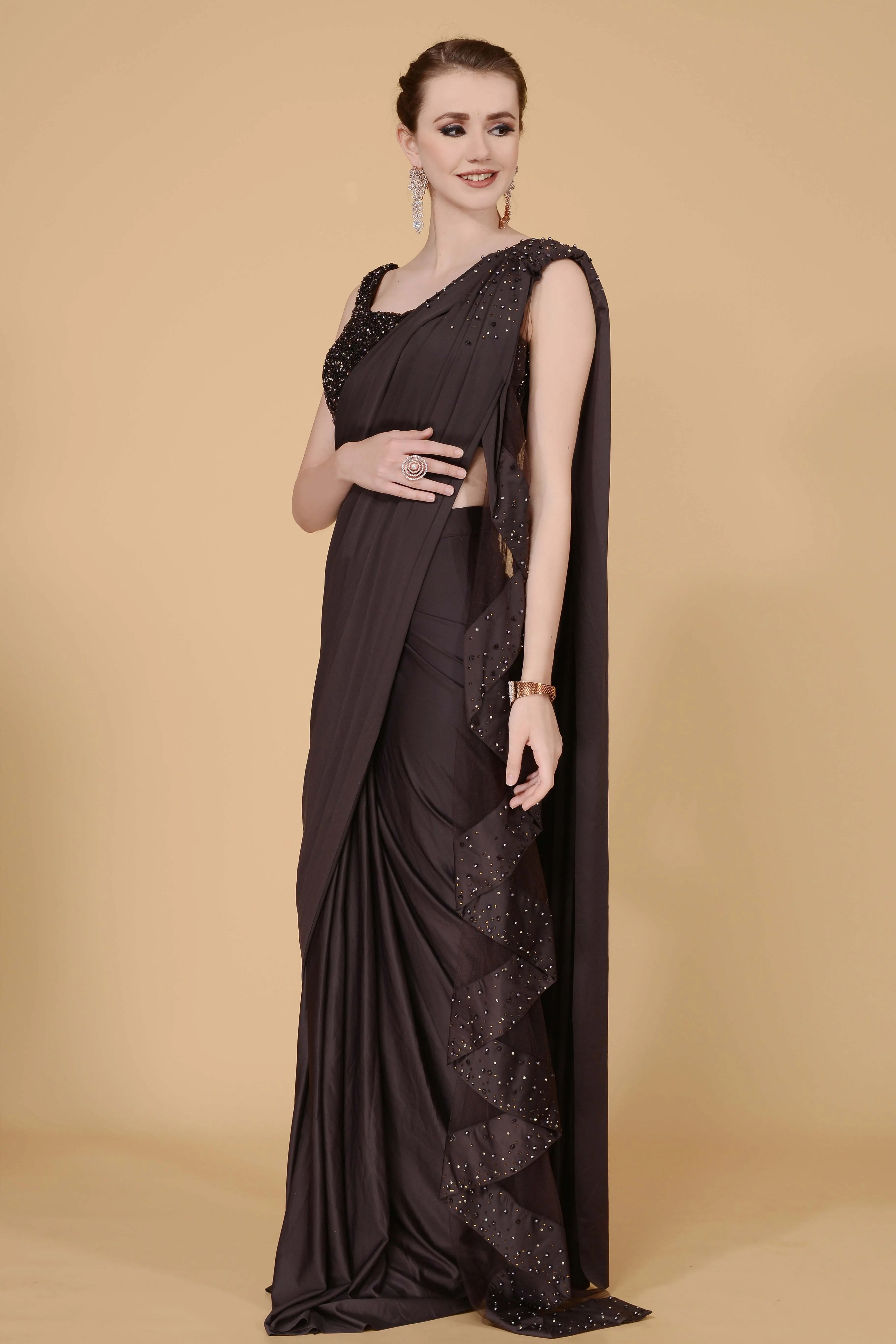 Dark Chocolate Drape Saree