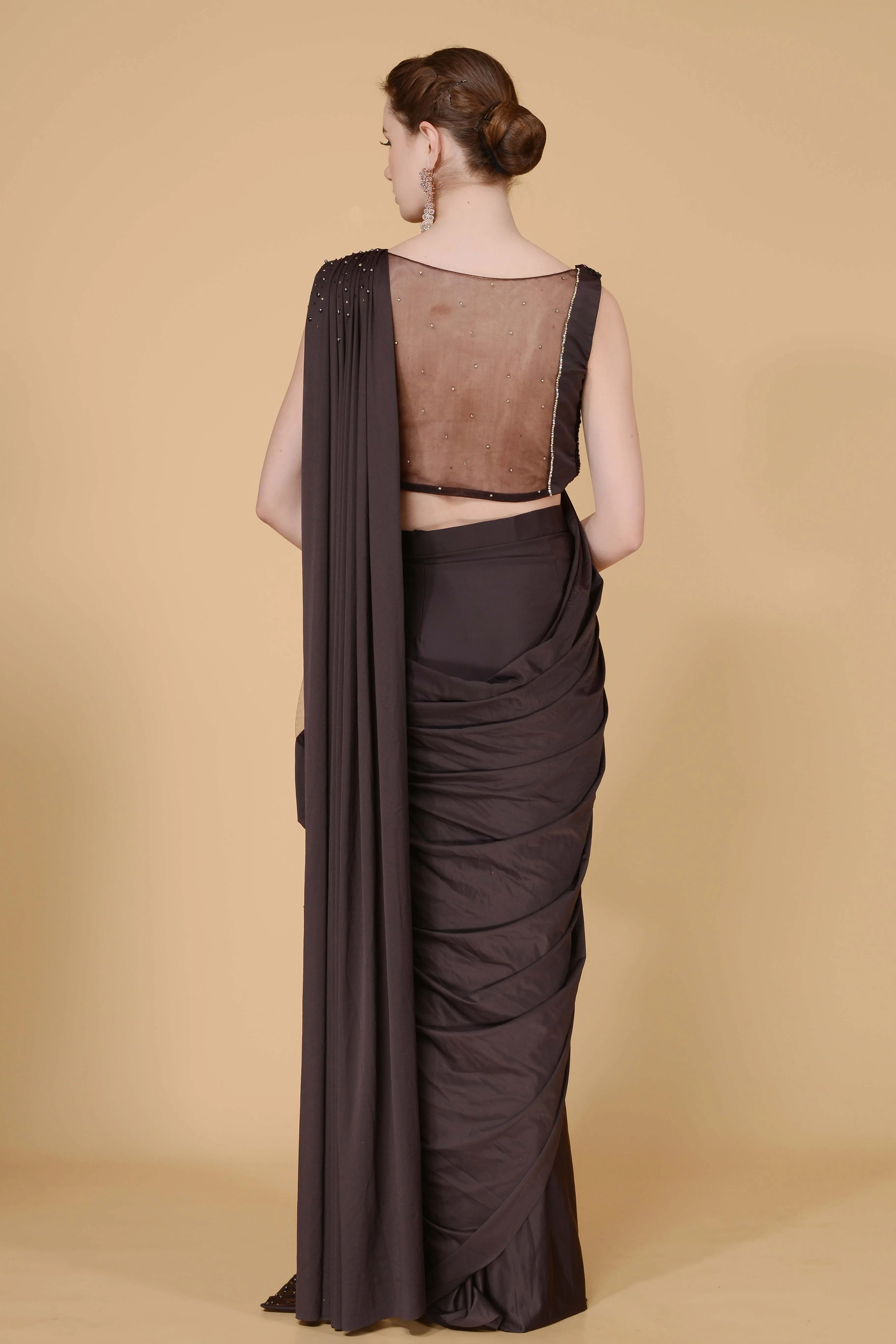 Dark Chocolate Drape Saree