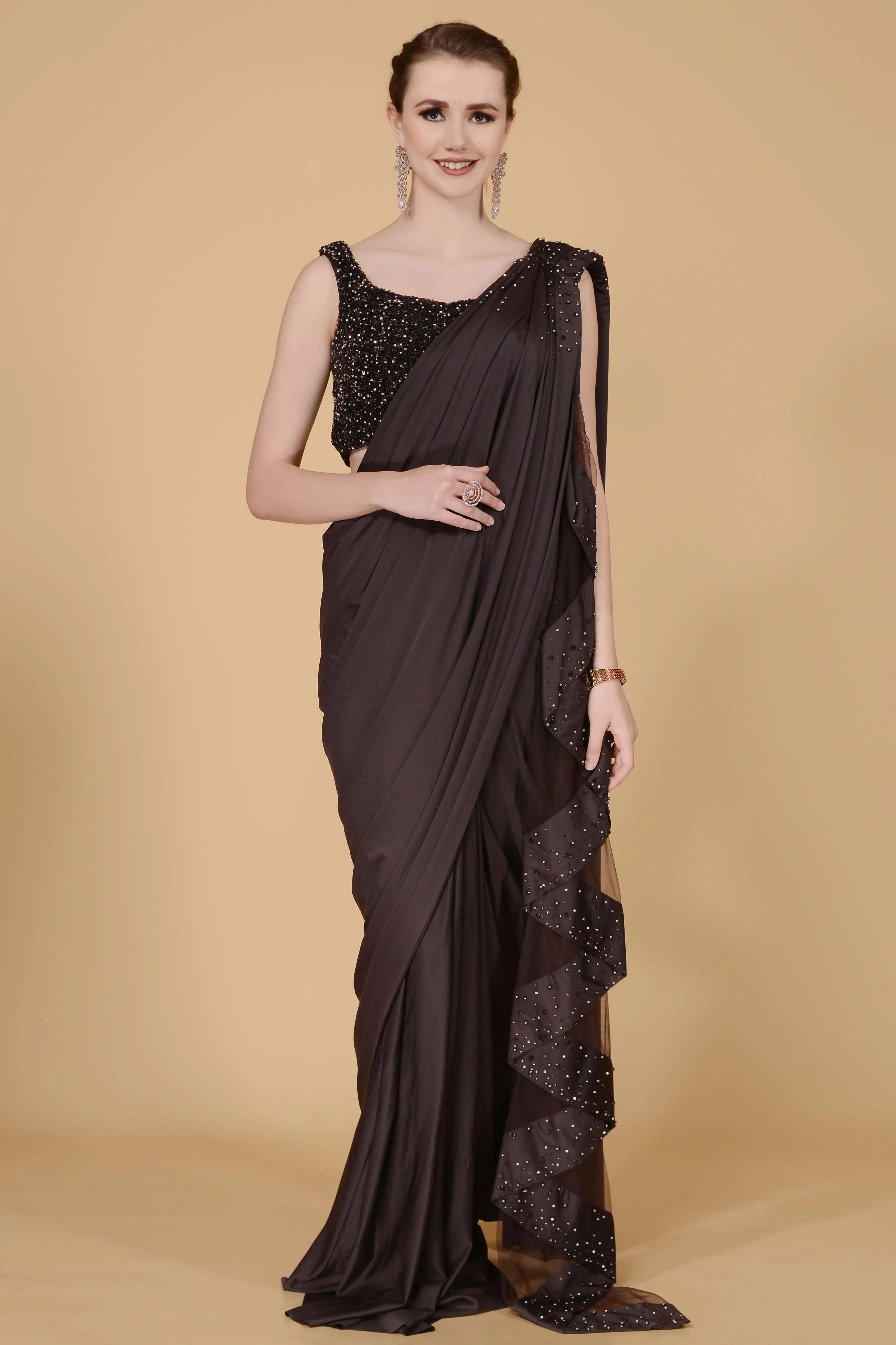 Dark Chocolate Drape Saree