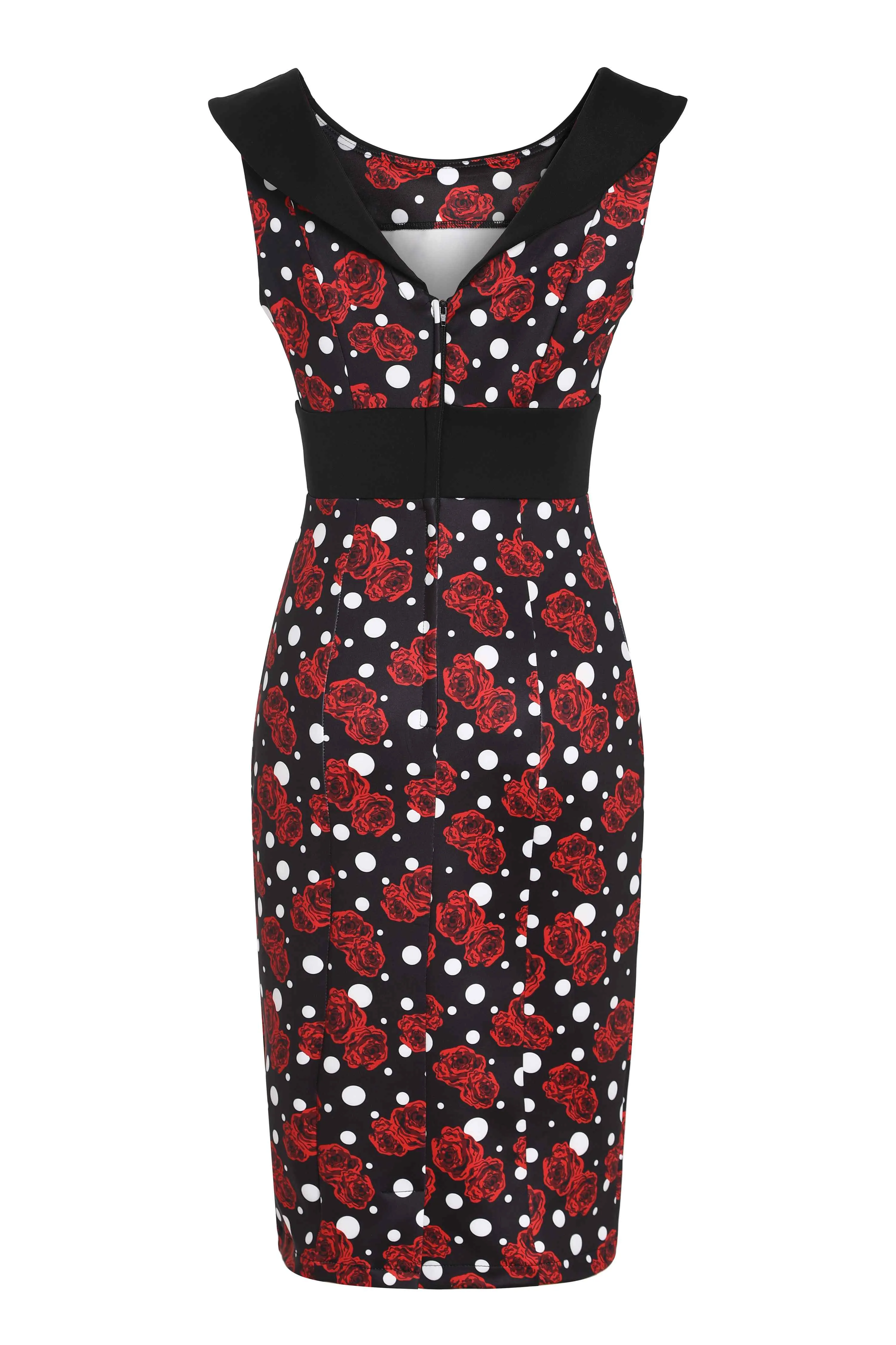 Darla Rockabilly Rose & Spot Wiggle Dress