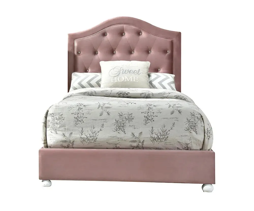 Darren Twin Bed w/Arched Style Headboard, Pink Fabric