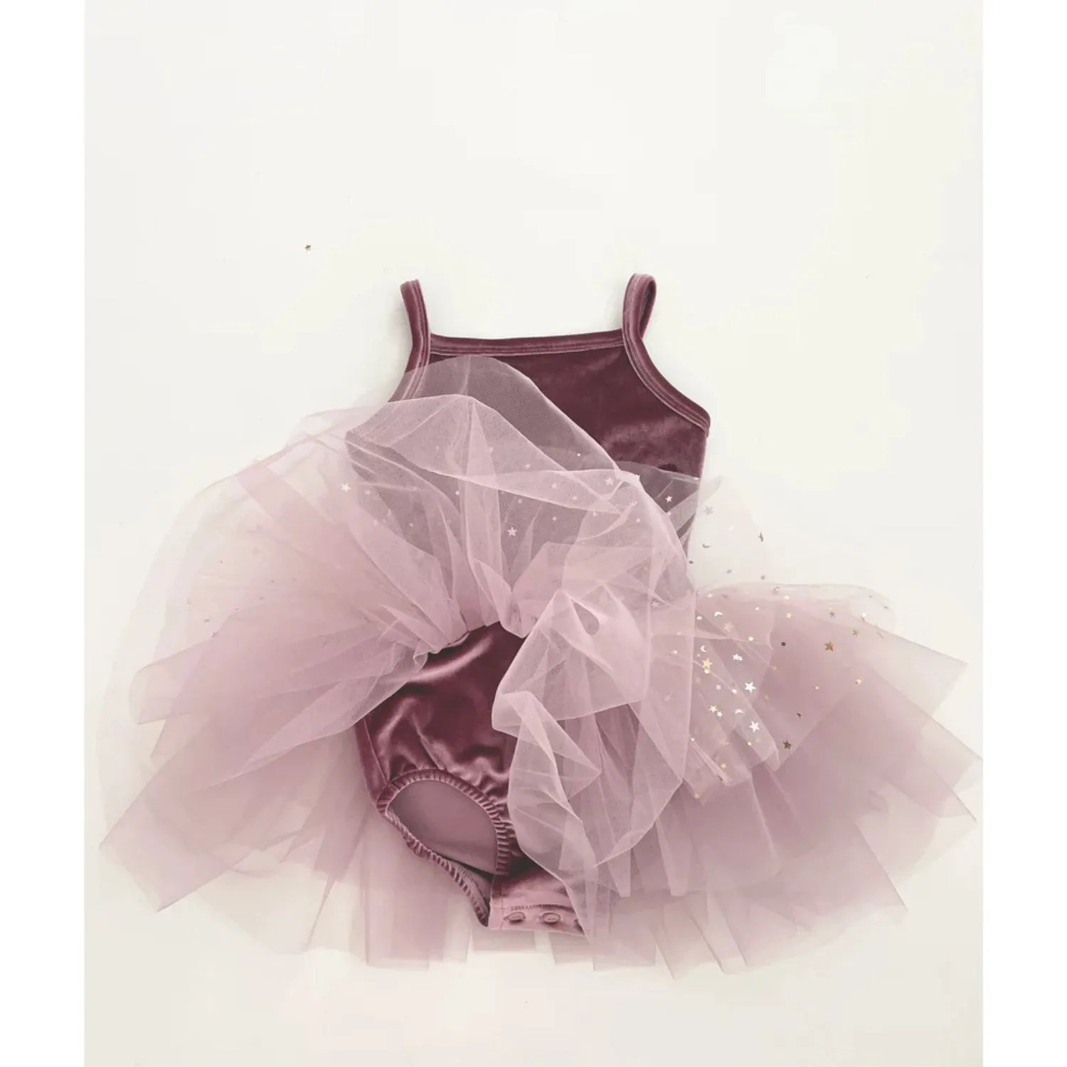 Dolly by Le Petit Tom Velvet Leotard With Tulle Tutu Dress Dusty Violet