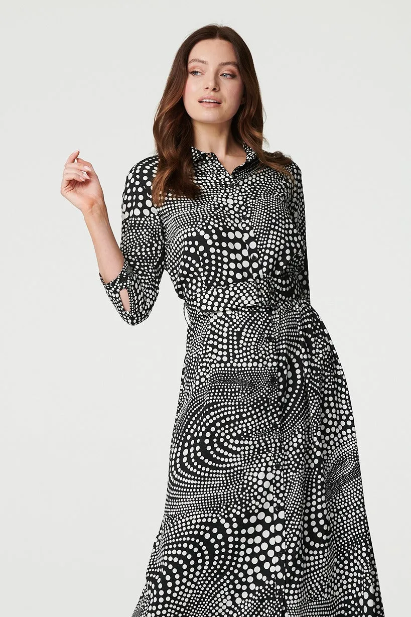 Dotty Print 3/4 Sleeve Shirt Dress