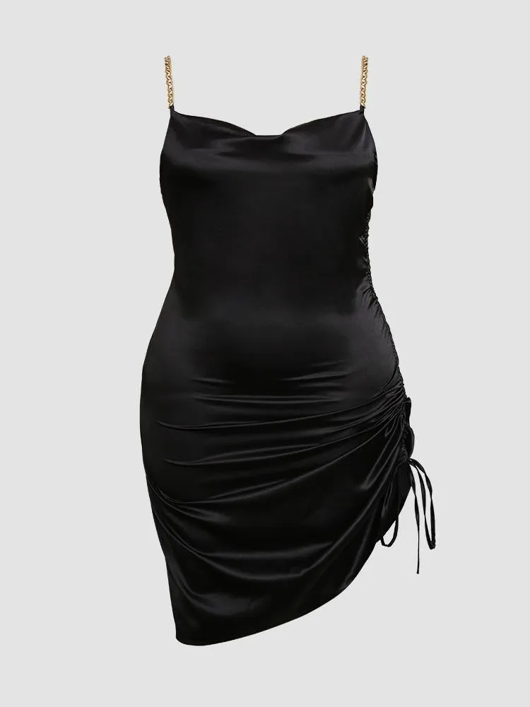 Drawstring Ruched Satin Dress