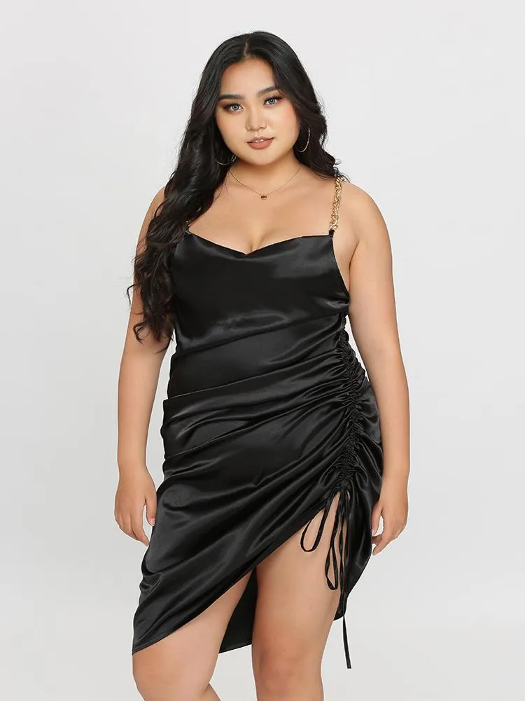 Drawstring Ruched Satin Dress