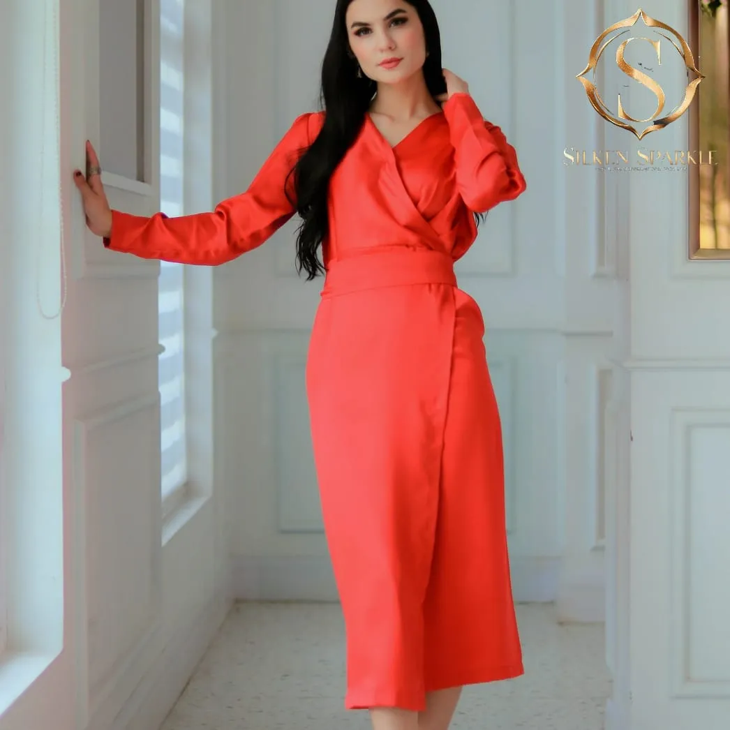 Elegant Red Wrap Dress by Silken Sparkle – Perfect for Every Occasion