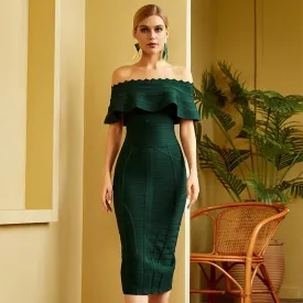 Emerald Green Off Shoulder Bandage Dress